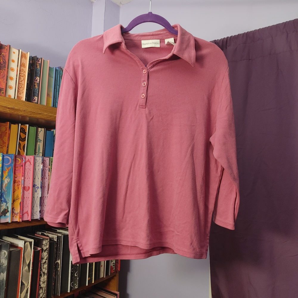 Draper’s & Damons Pink 3/4 Sleeve Polo Top XL